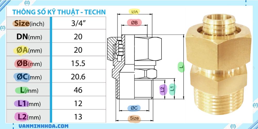 nối nhanh ống mềm m3/4xΦ20 2