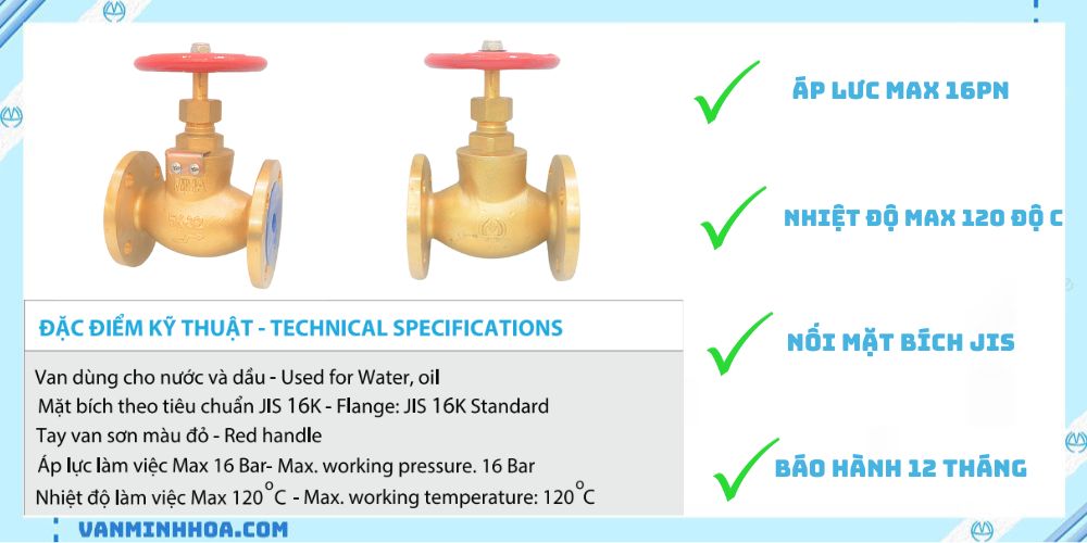 Van cầu mặt bích 1 chiều MIHA 16K 3