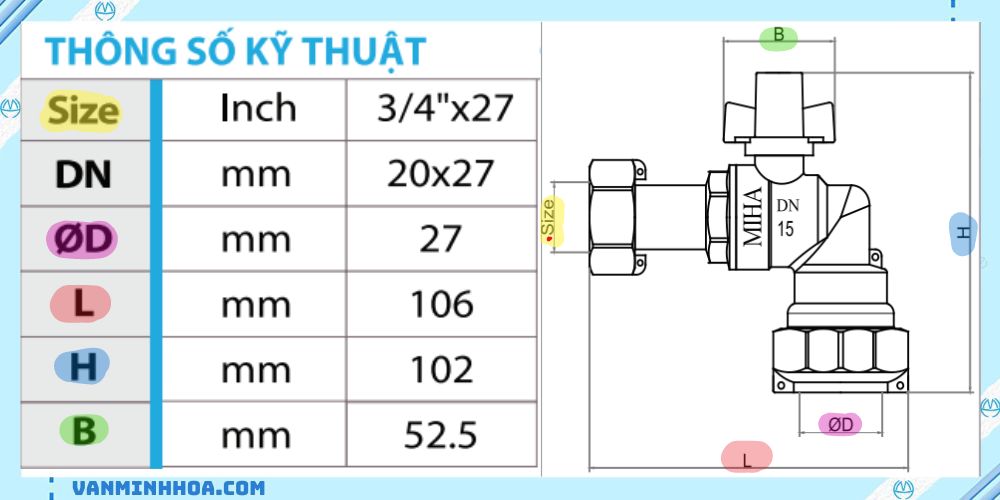 Van góc đồng liên hợp không 1 chiều MIHA 5D tay khoá 2