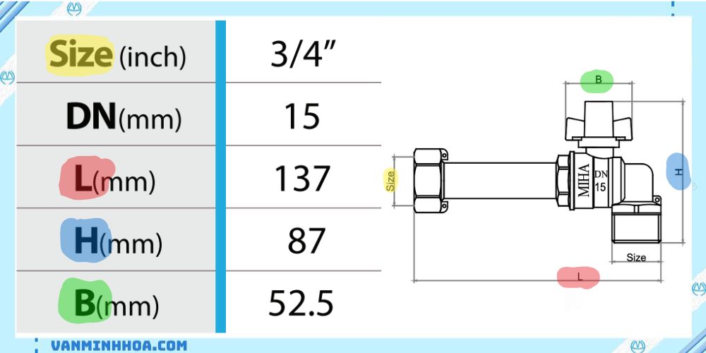 Van góc đồng MIHA 15 SW7D tay khoá 2