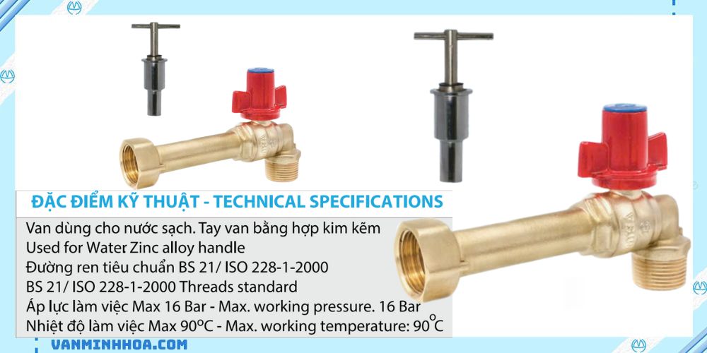 Van góc đồng MIHA 15 SW7D tay khoá 3