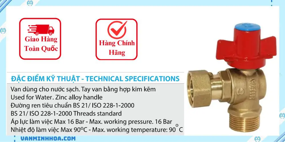 thông số van góc đồng miha 15 tay khoá 