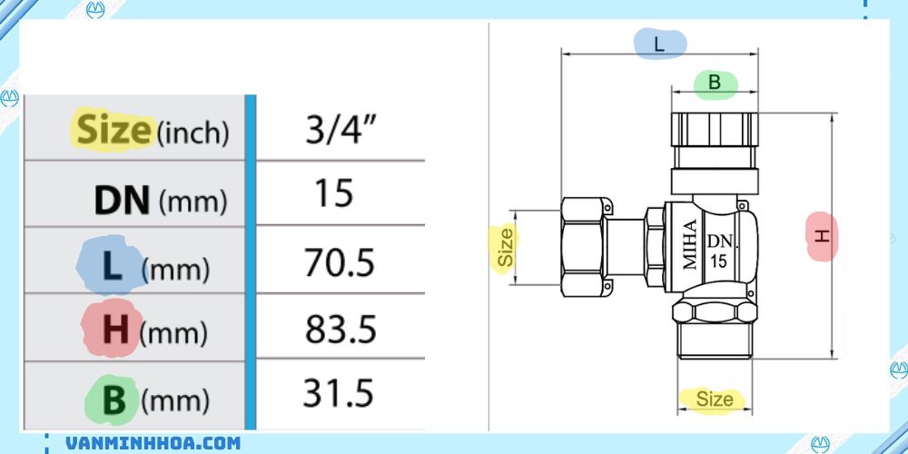 van góc đồng miha 15 tay khoá từ 2