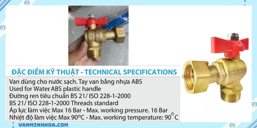 Van góc đồng MIHA có van 1 chiều lắp sau đồng hồ tay bướm ABS 3