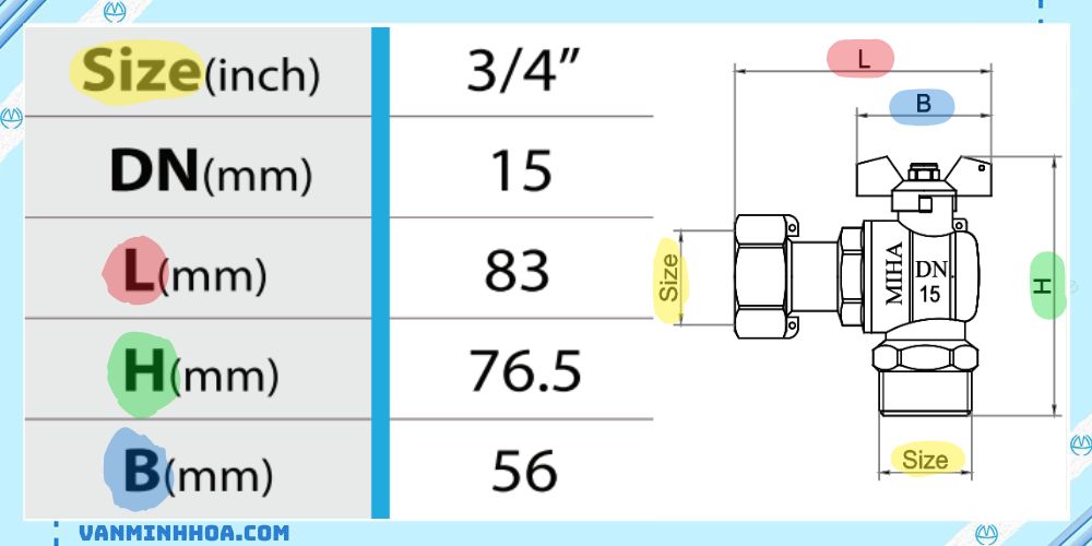 Van góc đồng MIHA có van 1 chiều lắp sau đồng hồ tay bướm hợp kim 2