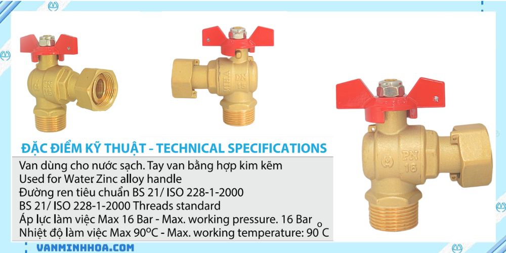 Van góc đồng MIHA có van 1 chiều lắp sau đồng hồ tay bướm hợp kim 3