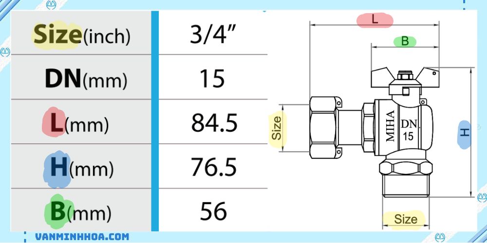 Van góc đồng MIHA có van 1 chiều lắp trước đồng hồ tay bướm ABS 2