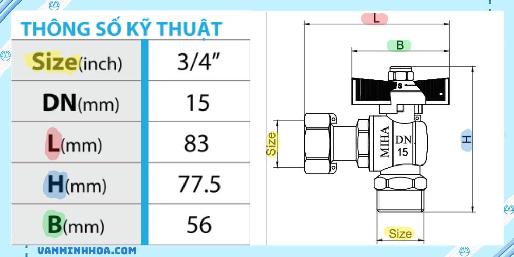 van góc đồng miha tay  bướm abs 2