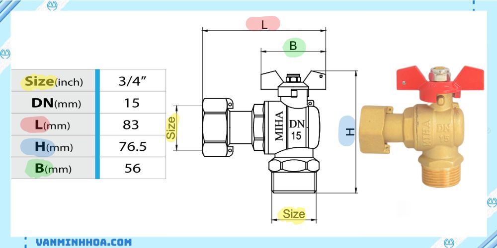 van góc đồng miha tay bướm hợp kim 2