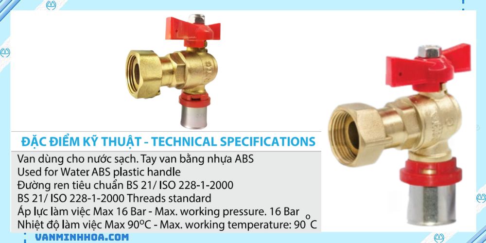 Van góc đồng nối bấm có van 1 chiều lắp trước đồng hồ MIHA tay bướm ABS 3