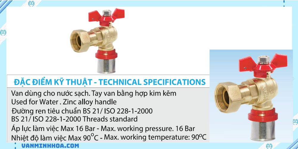 Van góc đồng nối bấm MIHA tay hợp kim 3