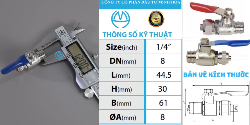 Van bi đồng mạ 1/4 x 8