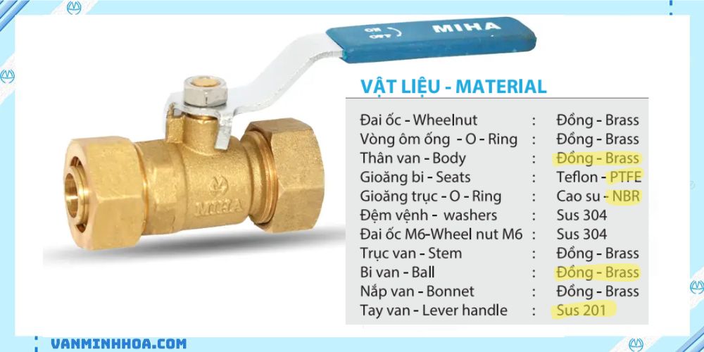 van bi đồng miha nối ống mềm