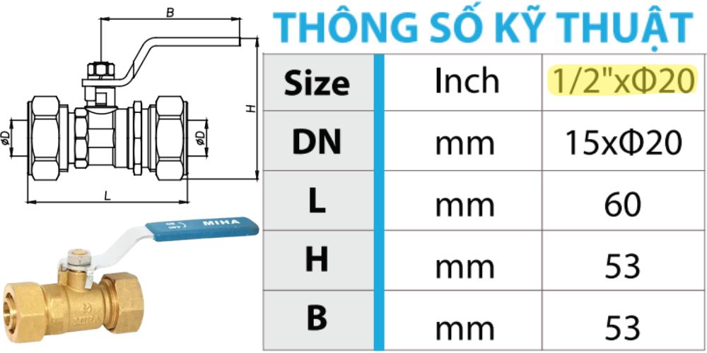 van bi đồng miha nối ống mềm