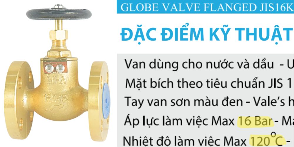 Van cầu mặt bích JIS 16K Miha