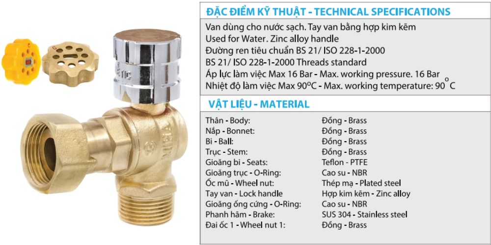 van góc đồng miha tay khoá