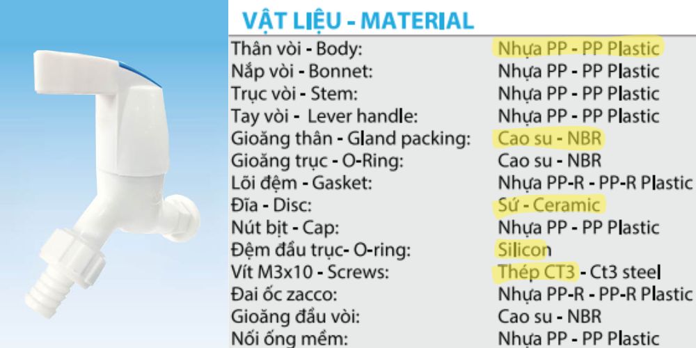 vòi nhựa đĩa ceramic nối ống mềm tay gạt