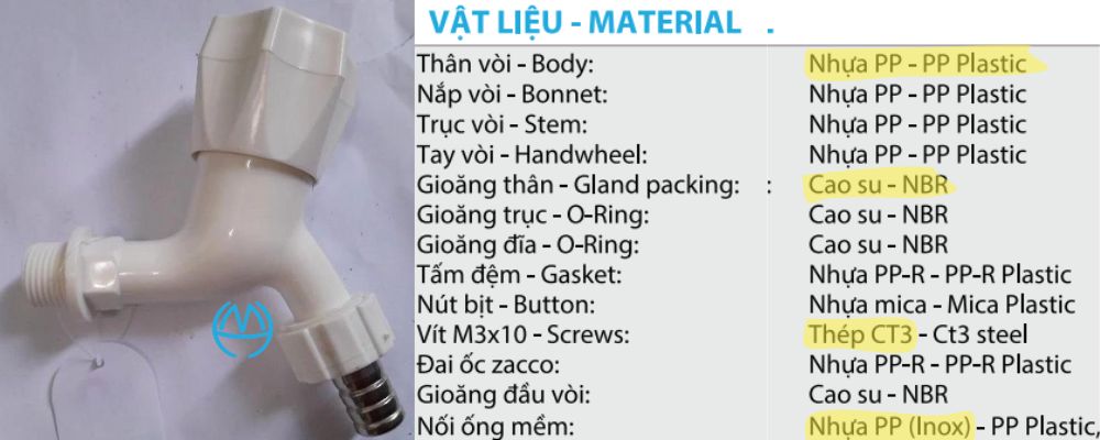 vòi nhựa mh nối ống mềm núm vặn