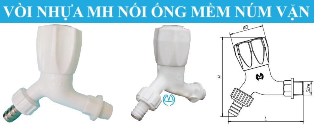 vòi nhựa mh nối ống mềm núm vặn
