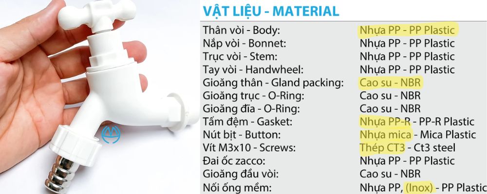 vòi nhựa mh nối ống mềm tay xoay