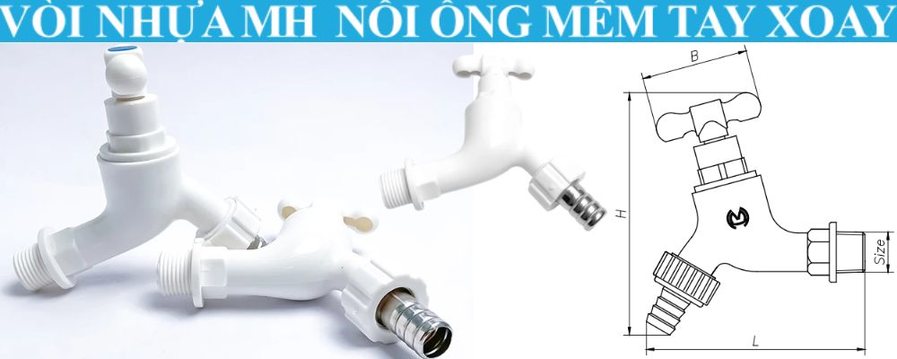 vòi nhựa mh nối ống mềm tay xoay