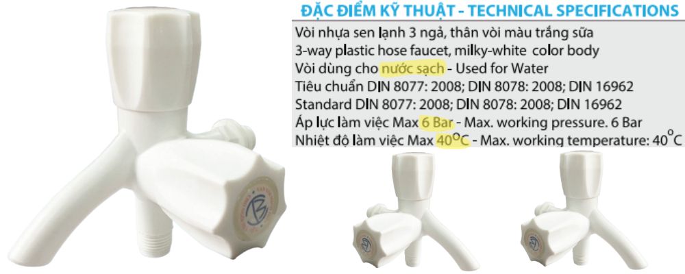 vòi nhựa sen lạnh 3 ngả