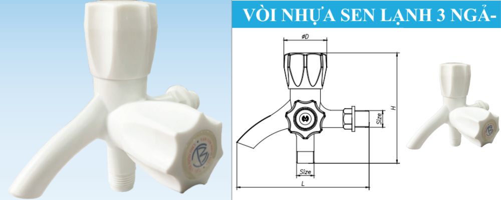 vòi nhựa sen lạnh 3 ngả