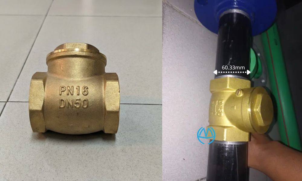 van 1 chiều phi 60 với hệ ống thép