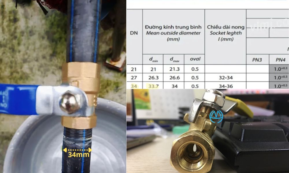 van bi tay gạt 25 nối với hệ ống nhựa