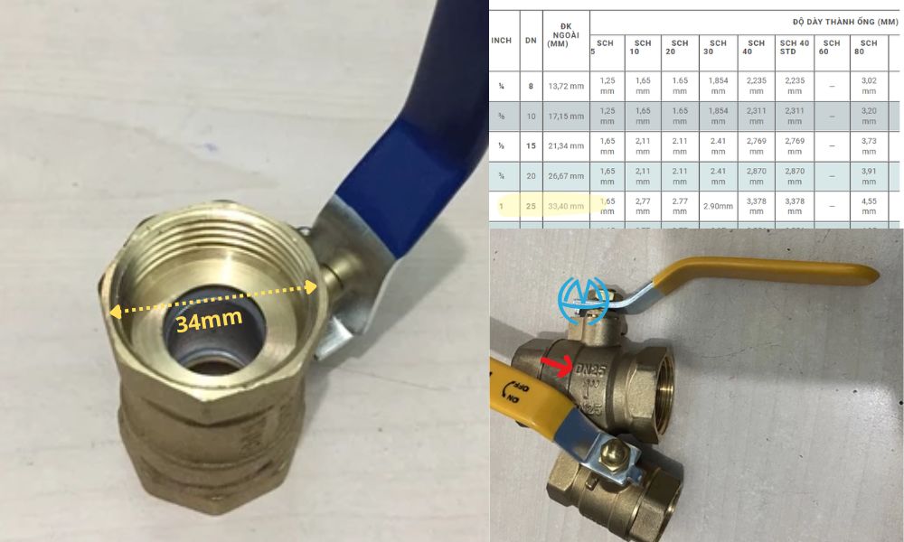 van bi tay gạt dn25 nối với hệ ống thép