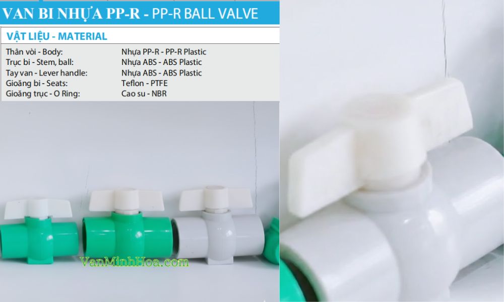 chi tiết vật liệu chế tạo van bi nhựa ppr minh hòa