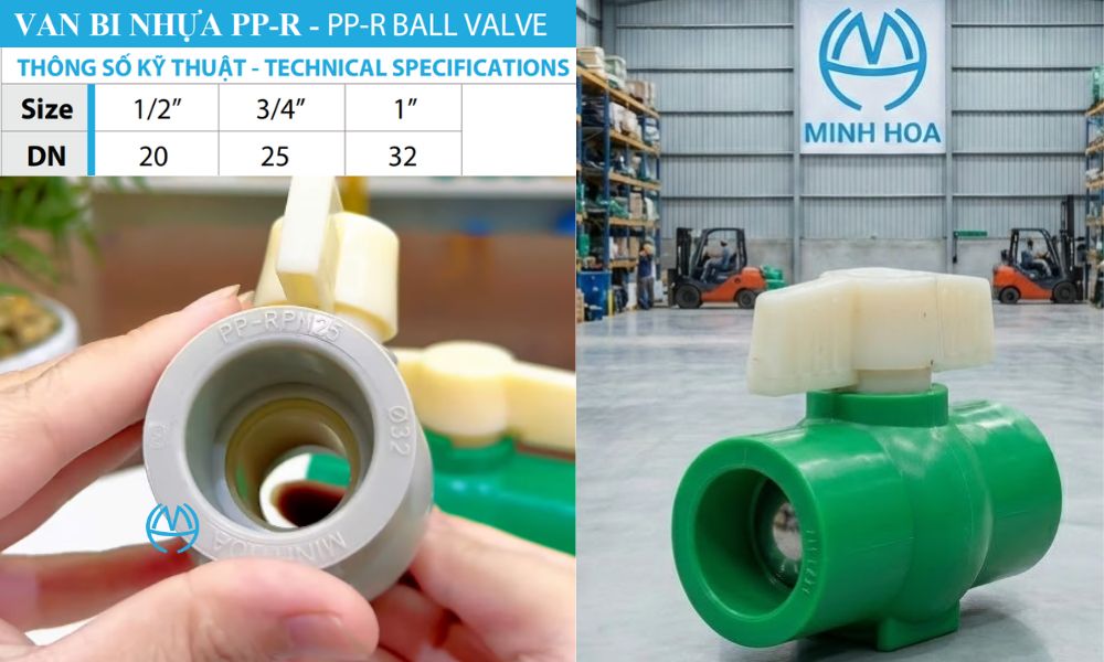kích cỡ van bi ppr minh hòa
