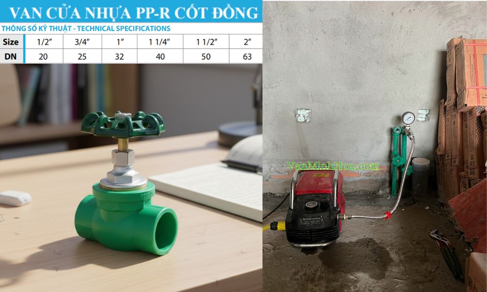 kích cỡ van cửa ppr minh hòa