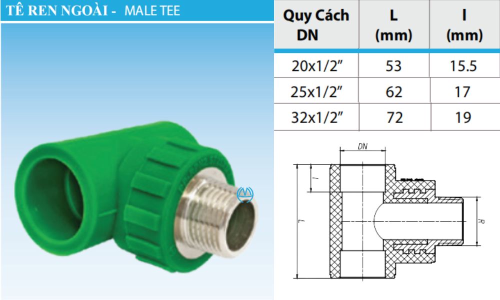 tê nhựa ren ngoài ppr minh hòa 1/2''