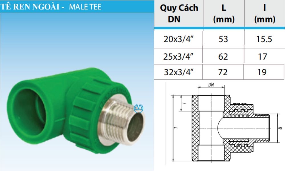 tê nhựa ren ngoài ppr minh hòa 3/4''