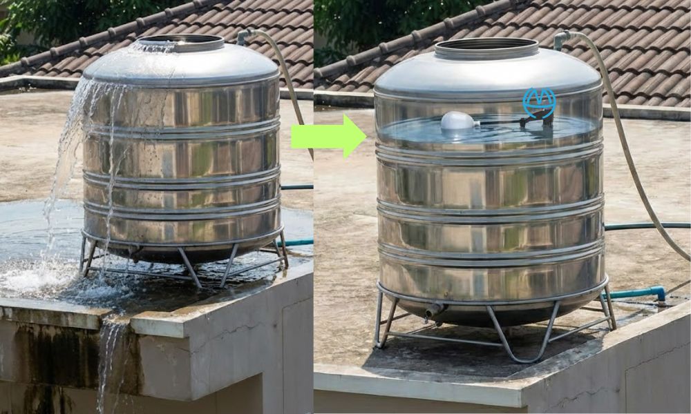 thiếu phao chống tràn bồn nước lên mái nhà