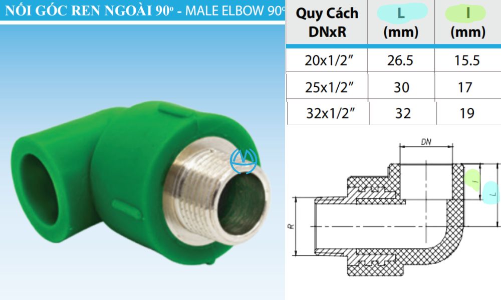 cút nhựa ppr ren ngoài minh hòa đầu nối ren 1/2