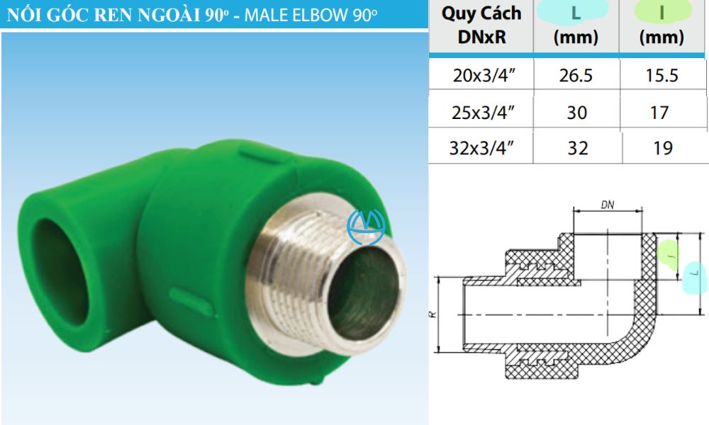 cút nhựa ppr ren ngoài minh hòa đầu nối ren 3/4