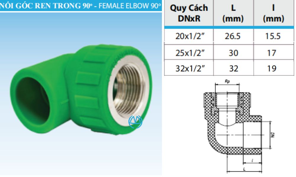 cút nhựa ppr ren trong minh hòa 1/2