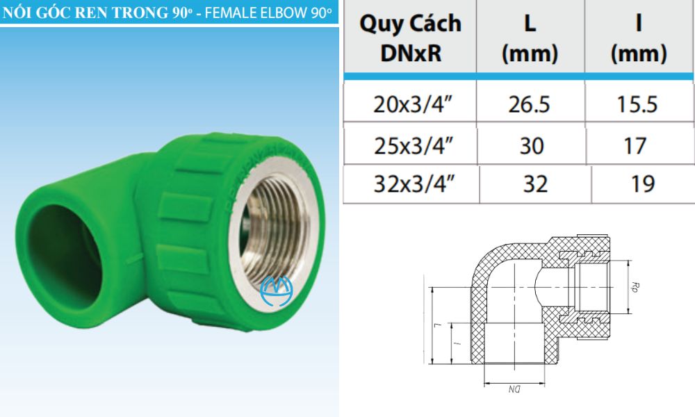 cút nhựa ppr ren trong minh hòa 3/4