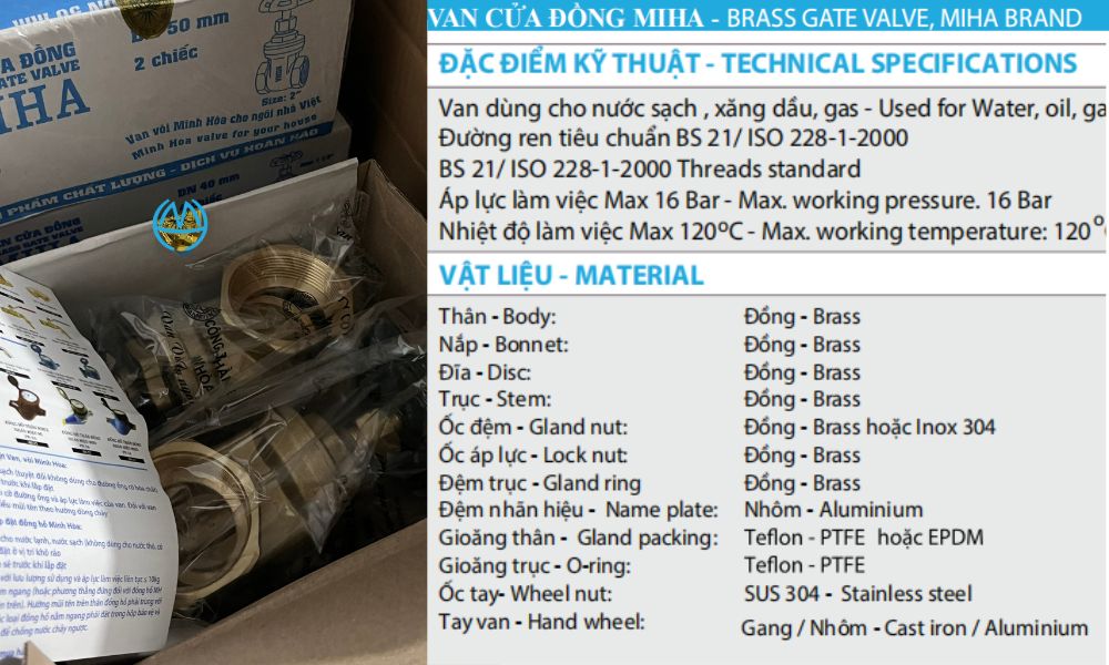 đặc điểm kỹ thuật của van cửa miha dn50