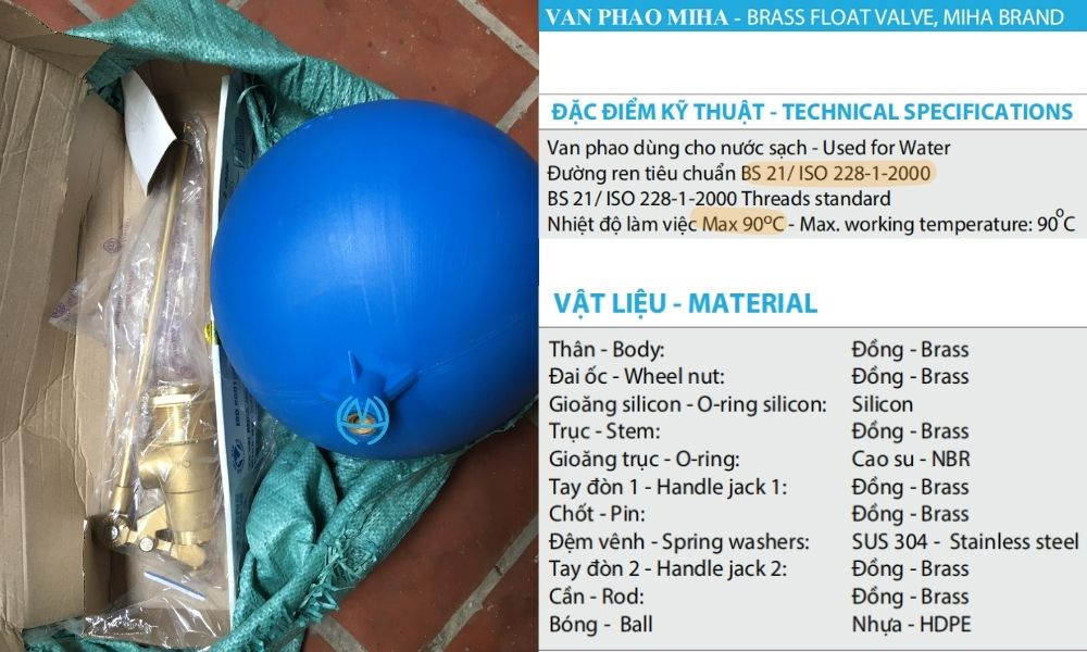 đặc điểm kỹ thuật của van phao miha dn40