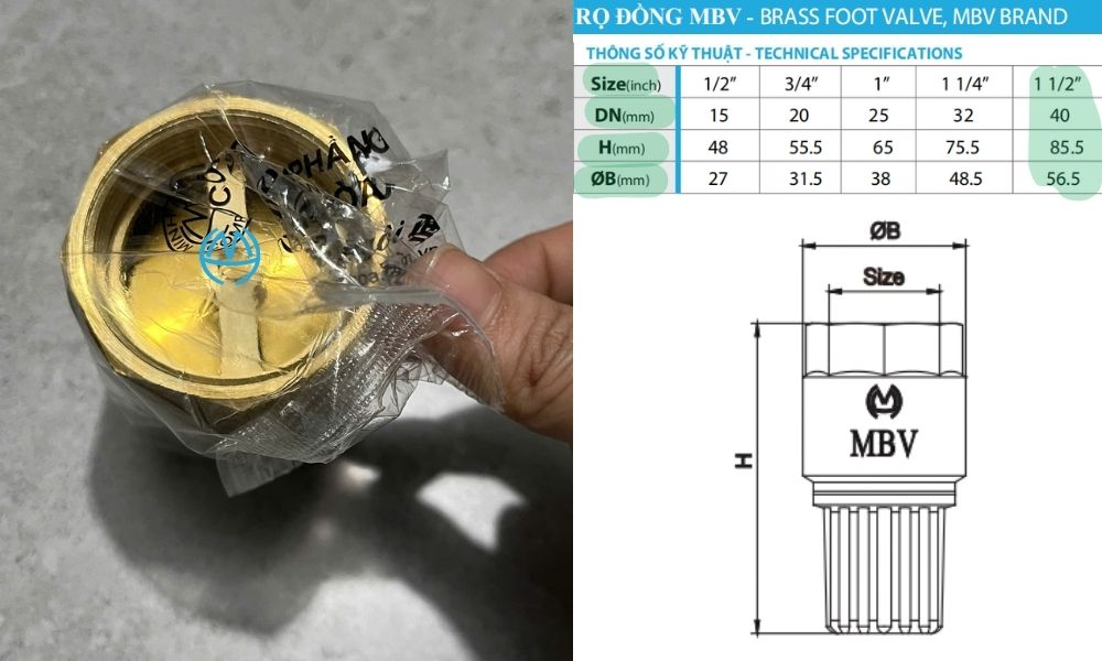 kích thước của rọ hút mbv dn40