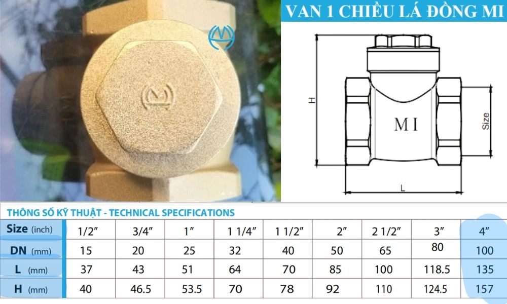 kích thước của van 1 chiều lá mi dn100