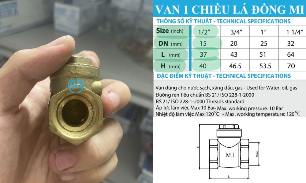 kích thước của van 1 chiều lá mi dn15