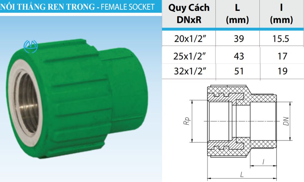 nối thẳng nhựa ppr ren trong minh hòa 1/2