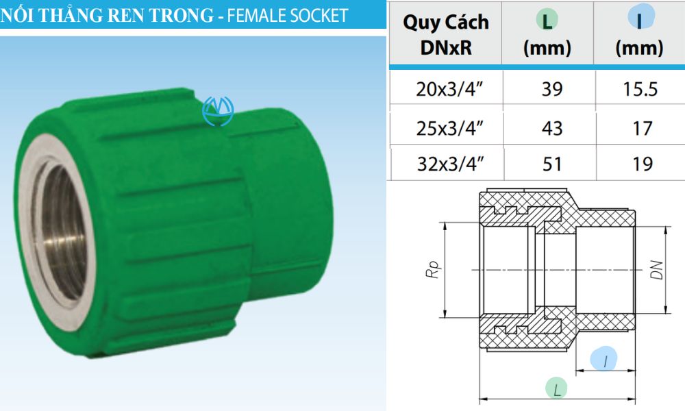 nối thẳng nhựa ppr ren trong minh hòa 3/4
