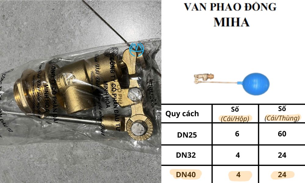 quy cách đóng gói của van phao miha dn40