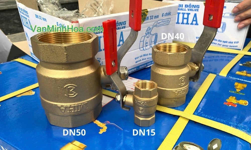 so sánh kích thước van bi miha tay inox dn40 với dn15 và dn50