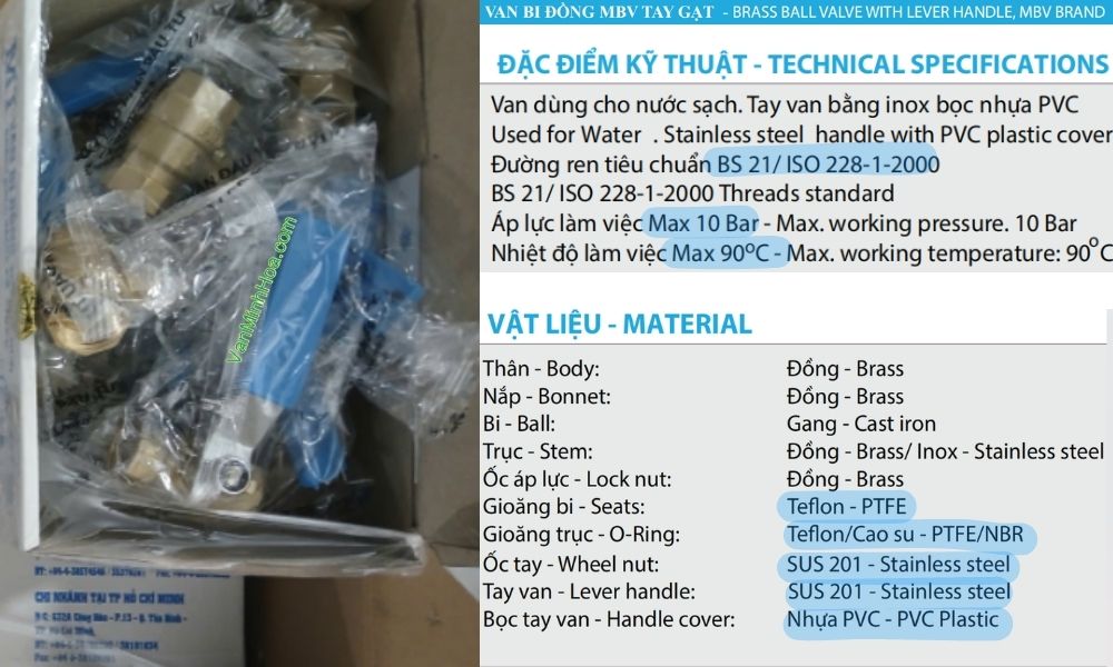 thông số kỹ thuật của van bi mi dn15